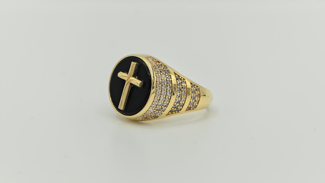 14k Onyx cross Ring with Cz