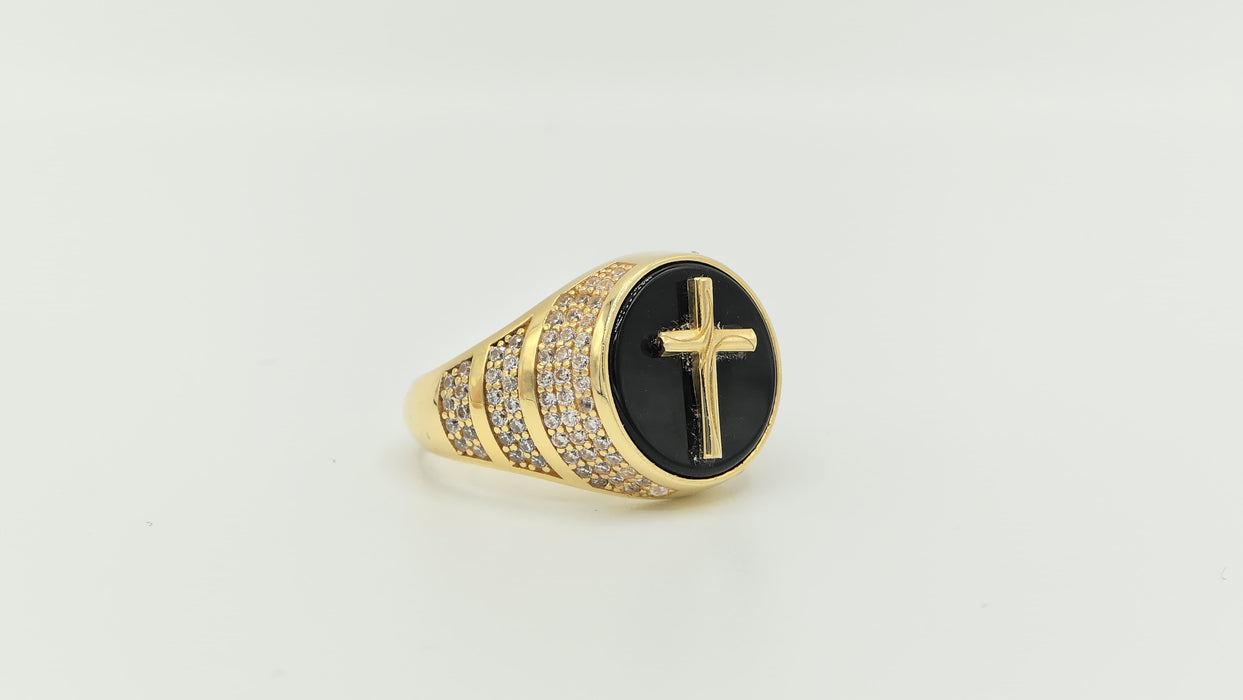 14k Onyx cross Ring with Cz