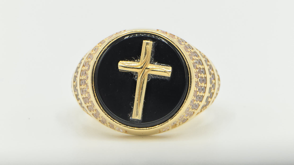 14k Onyx cross Ring with Cz